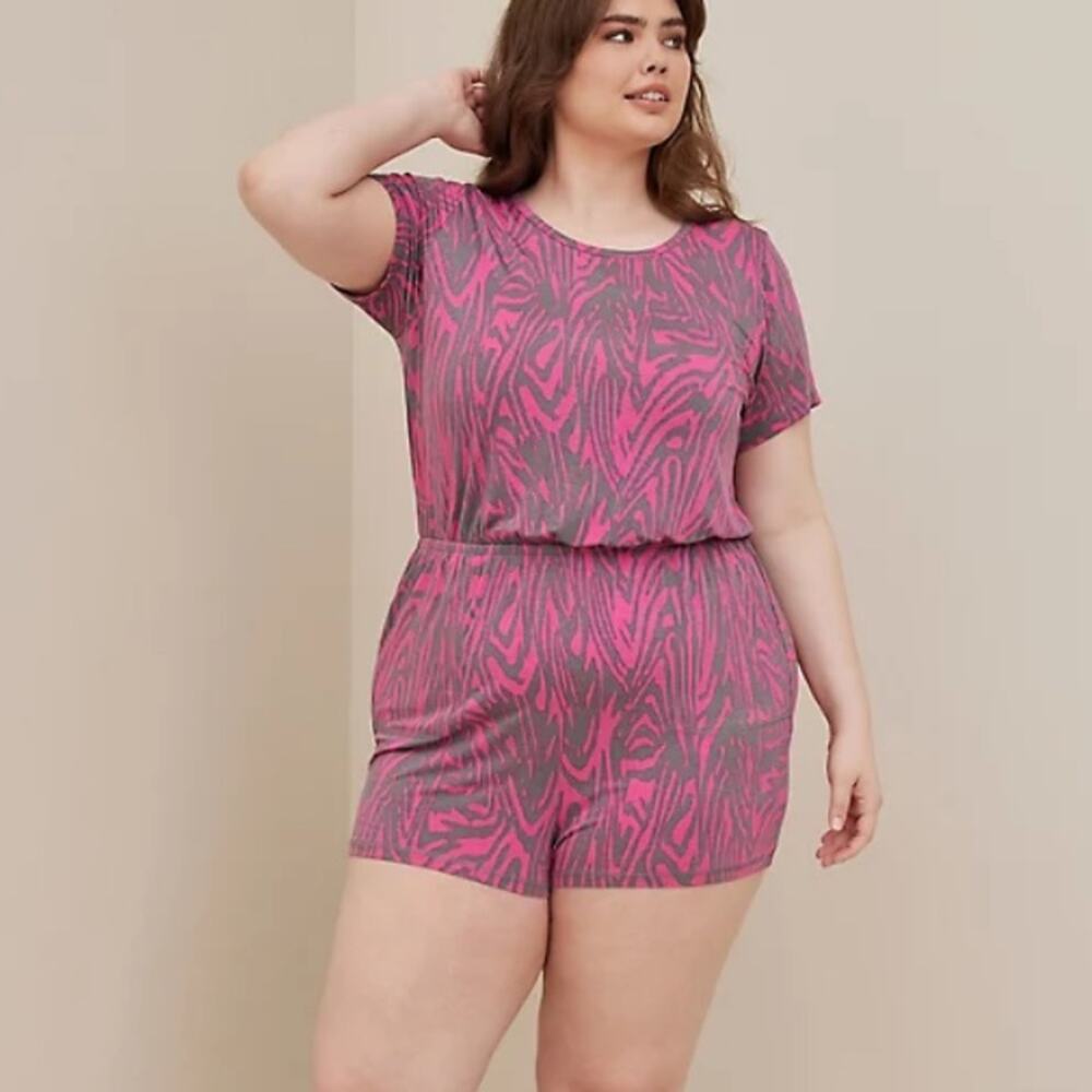 Torrid Stripe Pink SUPER SOFT ELASTIC WAIST LOUNGE ROMPER